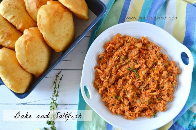 This is a photo of Guyanese bakes with saltfish in a platter