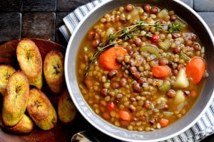 Lentil and Pigeon Pea Soup with Broiled Plantains - Alica's Pepperpot