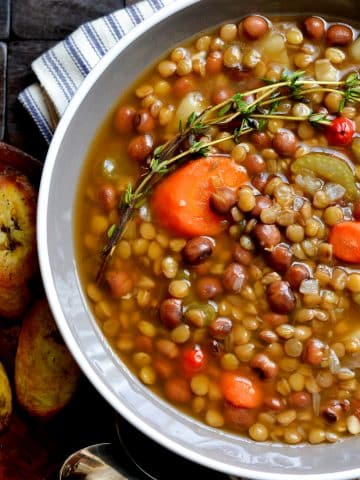 Lentil and Pigeon Pea Soup with Broiled Plantains - Alica's Pepperpot