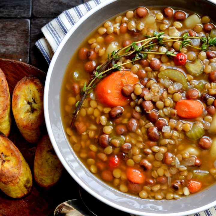 Lentil and Pigeon Pea Soup with Broiled Plantains - Alica's Pepperpot