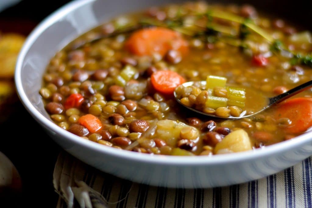 Lentil and Pigeon Pea Soup with Broiled Plantains - Alica's Pepperpot