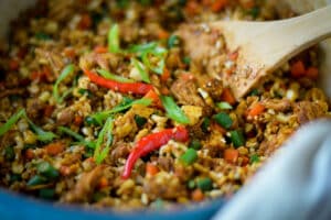 Cauliflower fried rice recipe. Easy recipe. Can be customized with different proteins.