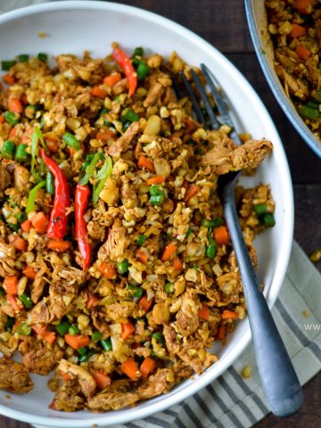Cauliflower fried rice recipe. Easy recipe. Can be customized with different proteins.