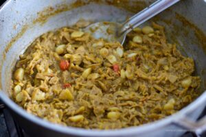 This is a photo of katahar curry in the pot after it is done cooking