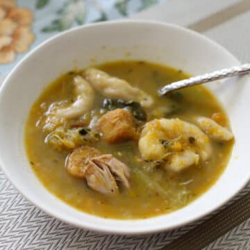 Caribbean soup in a bowl on a table