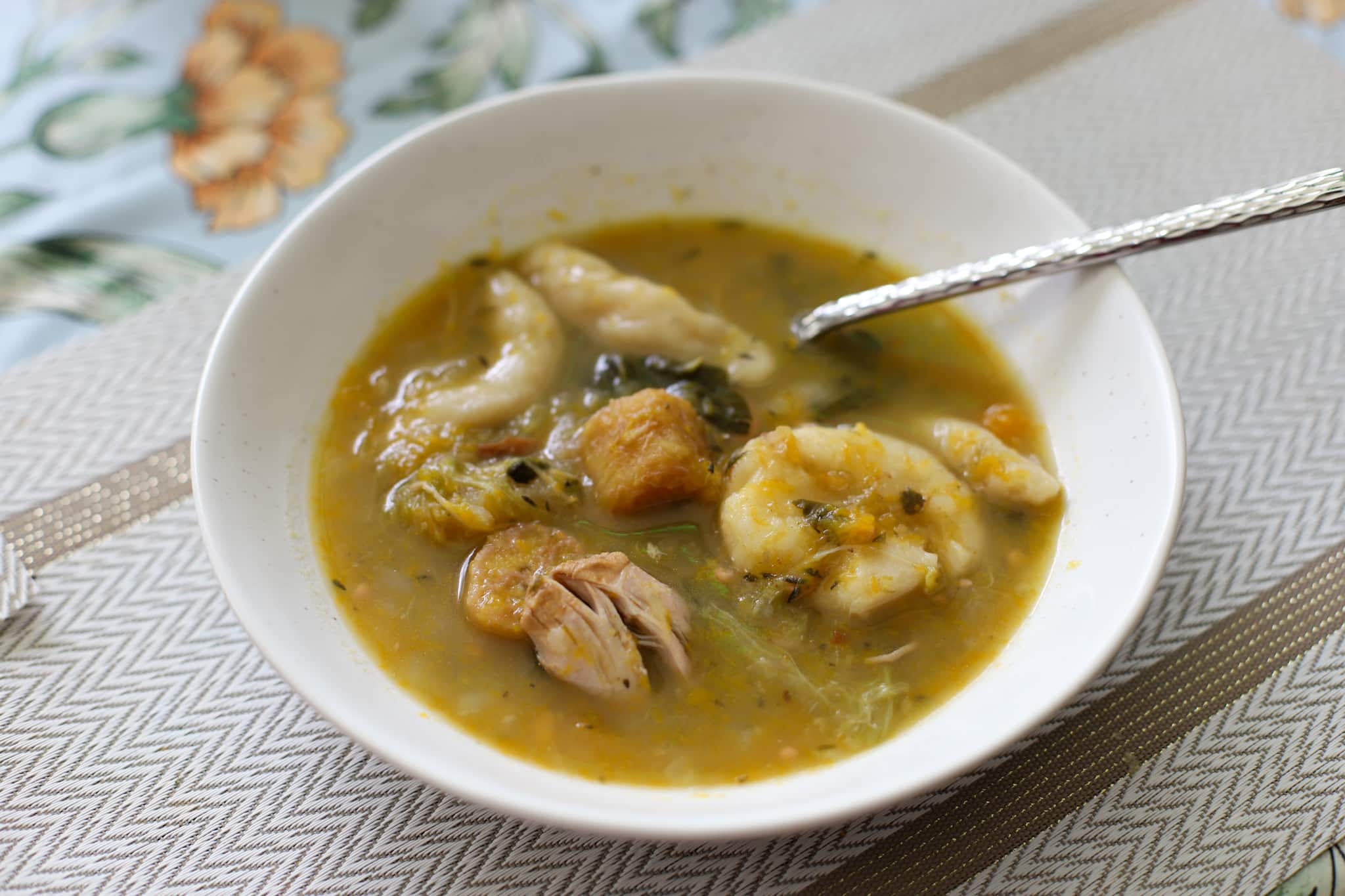 Caribbean soup in a bowl on a table