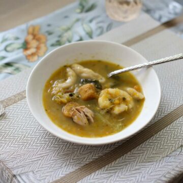 Caribbean soup in a bowl on a table